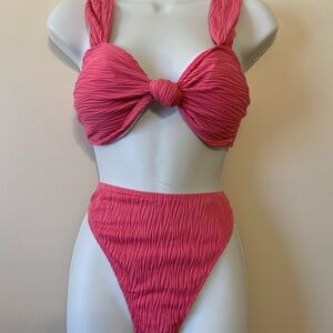 Zaful Textured Knotted Bikini in Pink